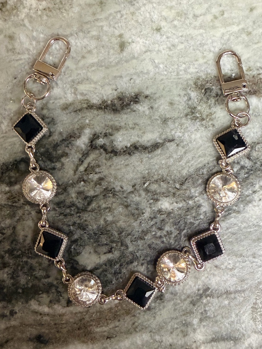 Elegant Black and Clear Stone purse chain